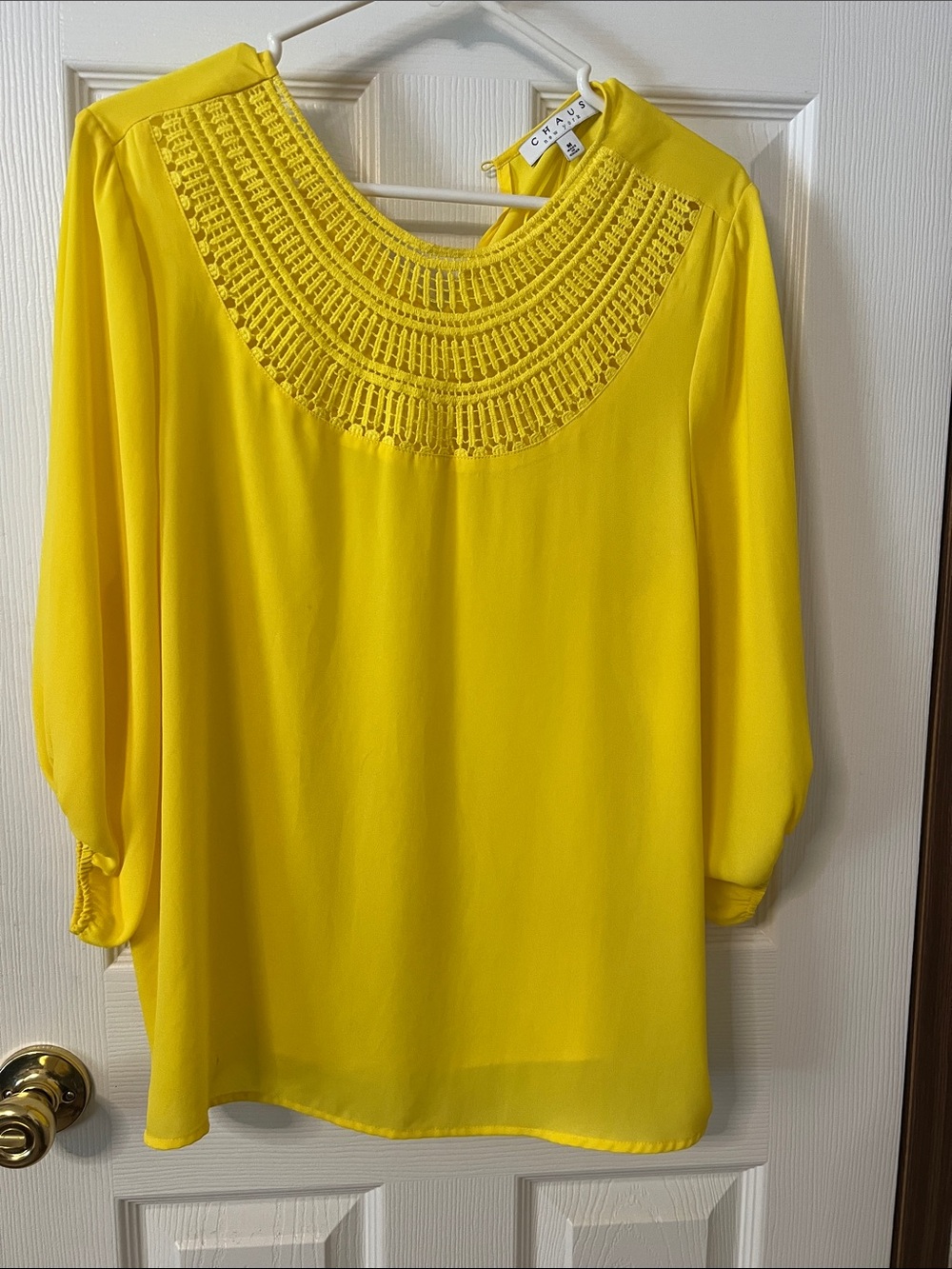 Chaus Sunny Yellow Crochet Yoke Blouse